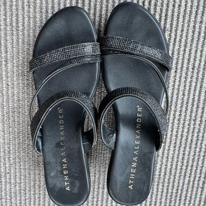 Athena Alexander Black Slide Sandals with Glitter Straps